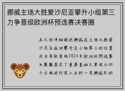 挪威主场大胜爱沙尼亚攀升小组第三力争晋级欧洲杯预选赛决赛圈 挪威主场大胜爱沙尼亚攀升小组第三力争晋级欧洲杯预选赛决赛圈